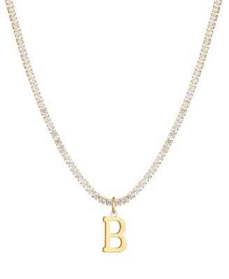 Gold Crystal Initial Charm Tennis Necklace