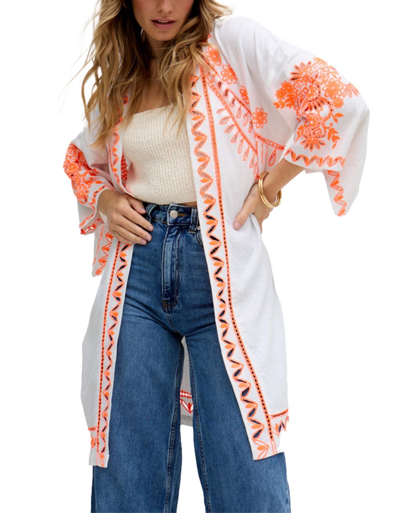 Женские куртки Raffya Lupe Edge To Edge Embroidered Kimono — фото 1