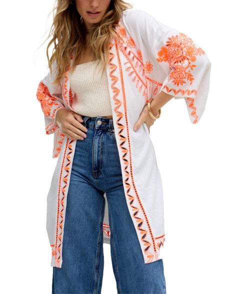 Женские куртки Raffya Women's Lupe Edge To Edge Embroidered Kimono