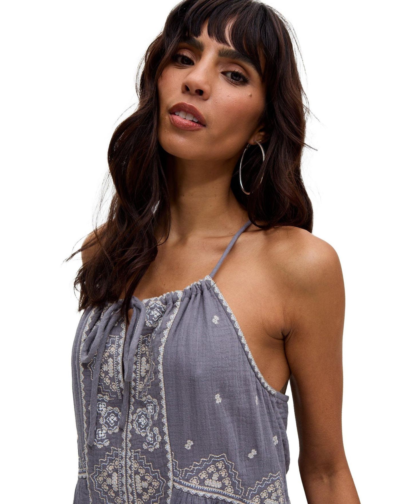 Женское платье Raffya Jen Tiered All Over Embroidered Mini, цвет: Серый — фото 4