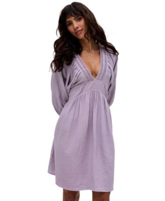 Women's Soipoi Ruched V-Neck Midi Dress