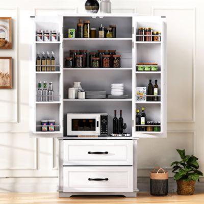 CASAINC 71" Embossed Finish Freestanding Cabinet with 2 Drawers & Multiple Shelves Pantry