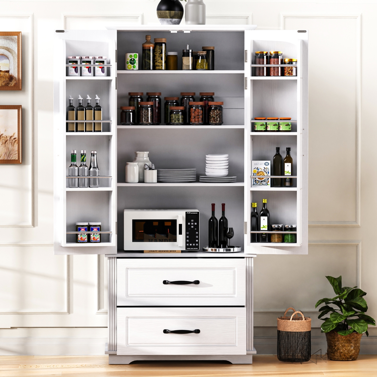 Casainc 71" Freestanding Pantry Cabinet with 2 Drawers, 8 Door Shelves, 3 Cabinet Shelves, Embossed Texture Finish