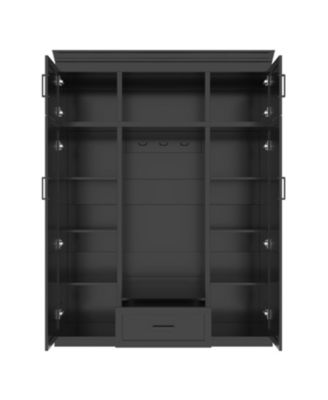 Hall Tree with Bench 3 Hooks Cabinet Drawer & Shelves