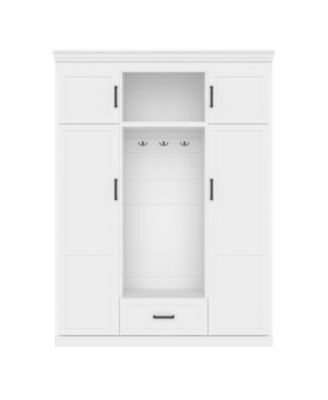 Hall Tree with Bench 3 Hooks Cabinet Drawer & Shelves