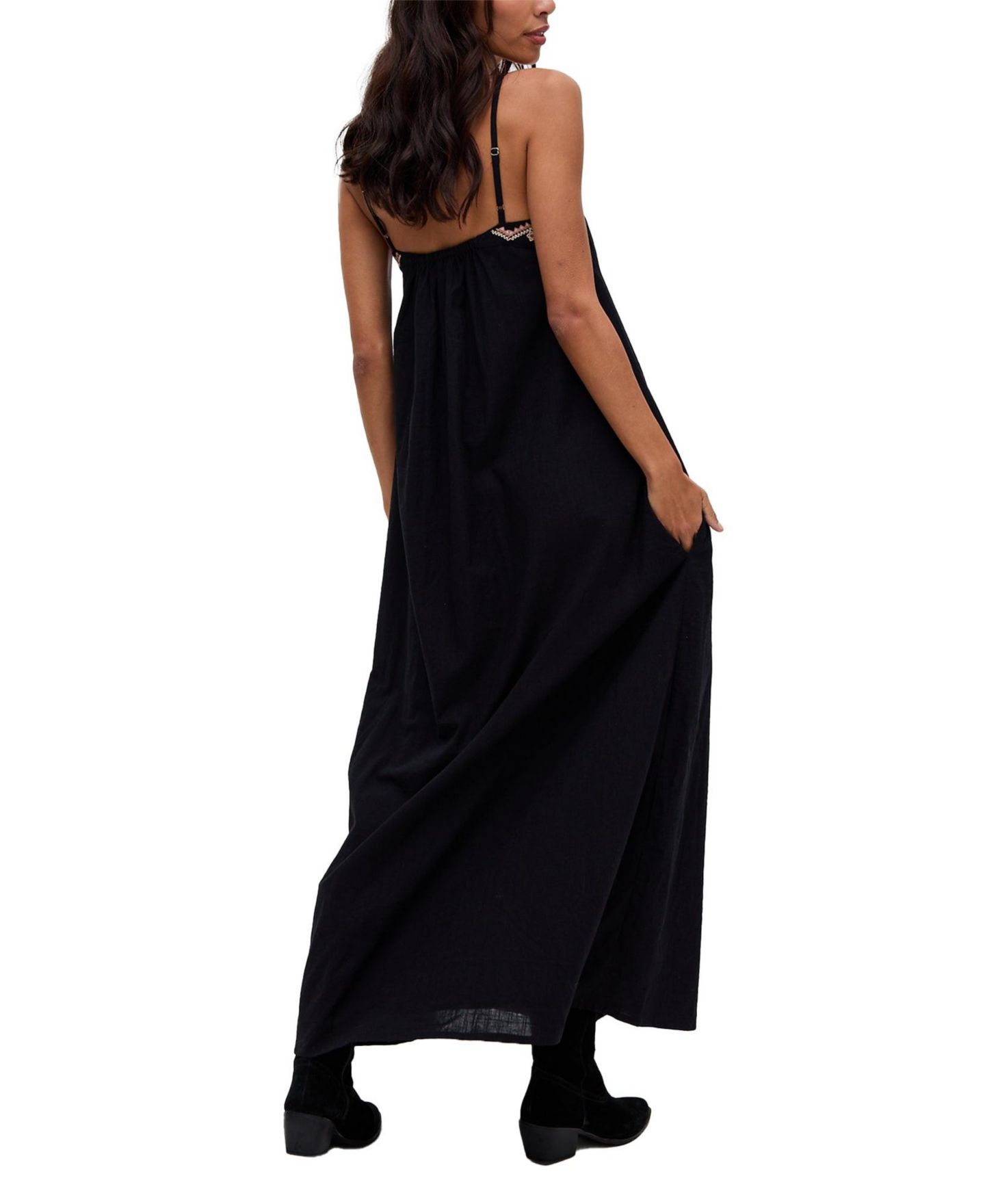 Женское платье Raffya Sapphire Spaghetti Strap Embroidered Maxi, цвет: Чёрный — фото 3