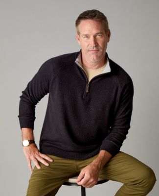 Men's Itch-Free Cashmere Quarter-Zip Sweater with Lining