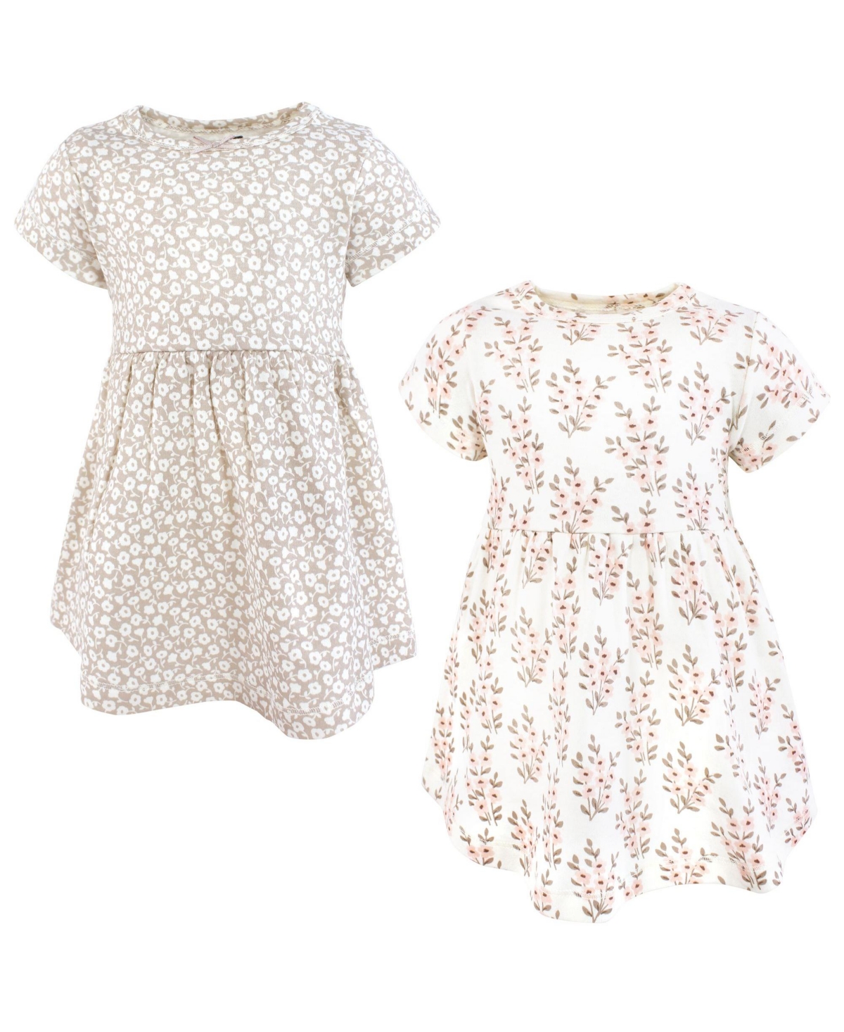 Hudson Baby Baby Girls Hudson Cotton Dresses, Pink Taupe Florals - Pink taupe florals
