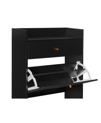 Freestanding Modern Shoe Storage Cabinet 3 Metal Rattan Door Shoe Rack Shoe Cabinet with 3 Flip Drawers for Entryway Living Room, Black