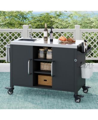 14.9"x14.9"x10.2"Outdoor Kitchen Island with Sink & Grill Cart
