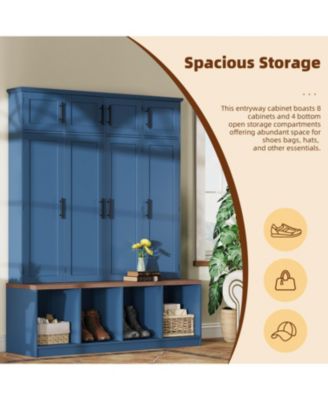 Farmhouse Hall Tree Bench with Hidden Hooks & Shoe Cabinet