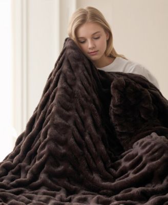 Luxurious Reversible Rabbit Faux Fur Throw, 50" x 60"