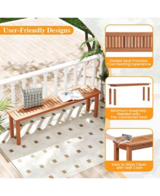 Set Of 2 59'' Long Patio Dining Bench w/ Teak Oil Finish & Slat Seat Accent Entryway