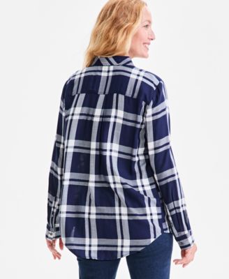 Petite Festive Plaid Perfect Long-Sleeve Shirt, Macy's Exclusive 