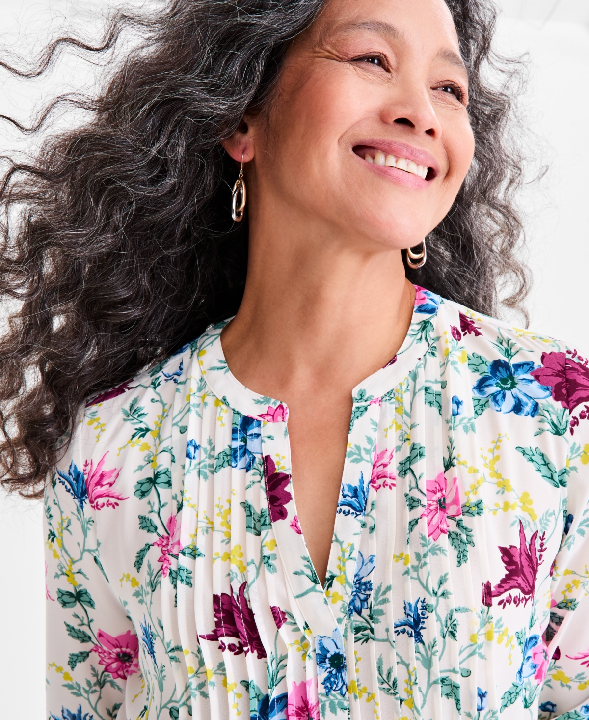 Style & Co Women's Printed Pintuck Ruffle Sleeve Top, Exclusively At Macy's In Multi