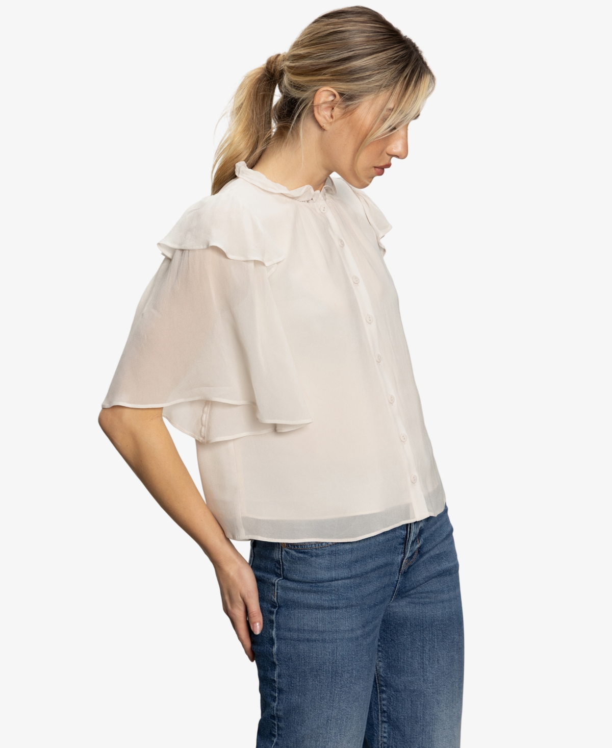 Sanctuary Deja Vu Ruffle Flutter Sleeve Button-up Shirt In White