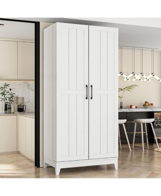 White 2-door 68.9-inch high multifunctional cabinet, storage cabinet, Pantry (including wine drawer/wine glass holder)