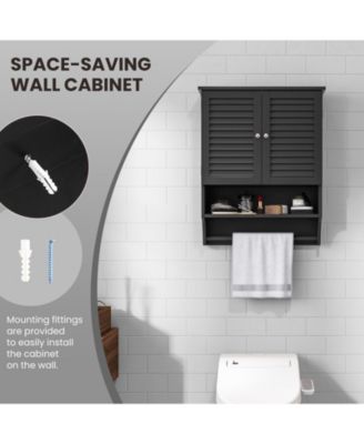 2-Doors Bathroom Wall-Mounted Medicine Cabinet with Towel Bar