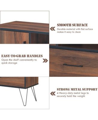 3-Tier Wood Storage Cabinet with Drawers and 4 Metal Legs