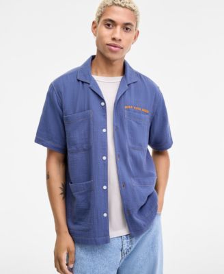 Men's Camp Joss Regular-Fit Embroidered Button-Down Shirt, Inside Out Regular-Fit T-Shirt & Mousse Baggy Jeans, Macy's Exclusive