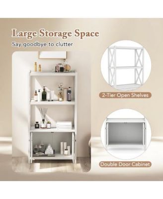 Bathroom Storage Cabinet with Open Shelves and Double Doors