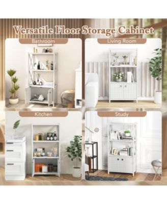 Bathroom Storage Cabinet with Open Shelves and Double Doors