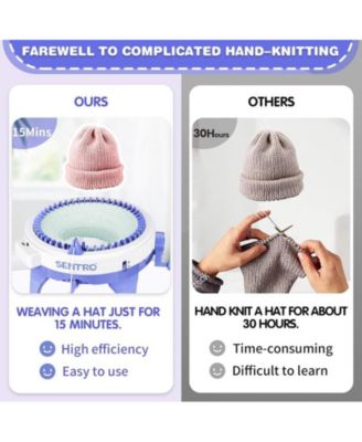 48-Needle Knitting Machine - Blue | Auto Knit Scarf, Hat, Sweater | Easy for Beginners, Includes Tools & Guide