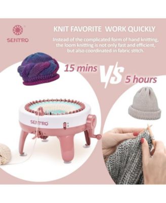 40-Needle Knitting Machine - Pink | Make Scarves, Hats, Socks Fast | Includes Flat/Tube Key, Easy for Beginners & Kids