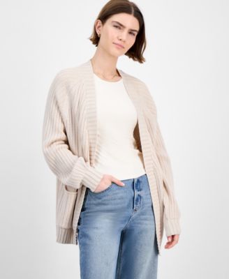 Juniors' Open-Front Pointelle-Knit Cardigan