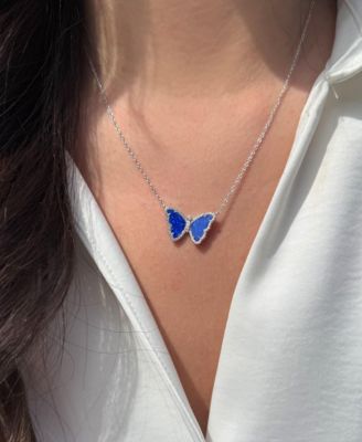 Butterfly Necklace with Lab-Grown Opal in Sterling Silver