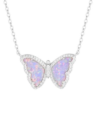 Butterfly Necklace with Lab-Grown Opal in Sterling