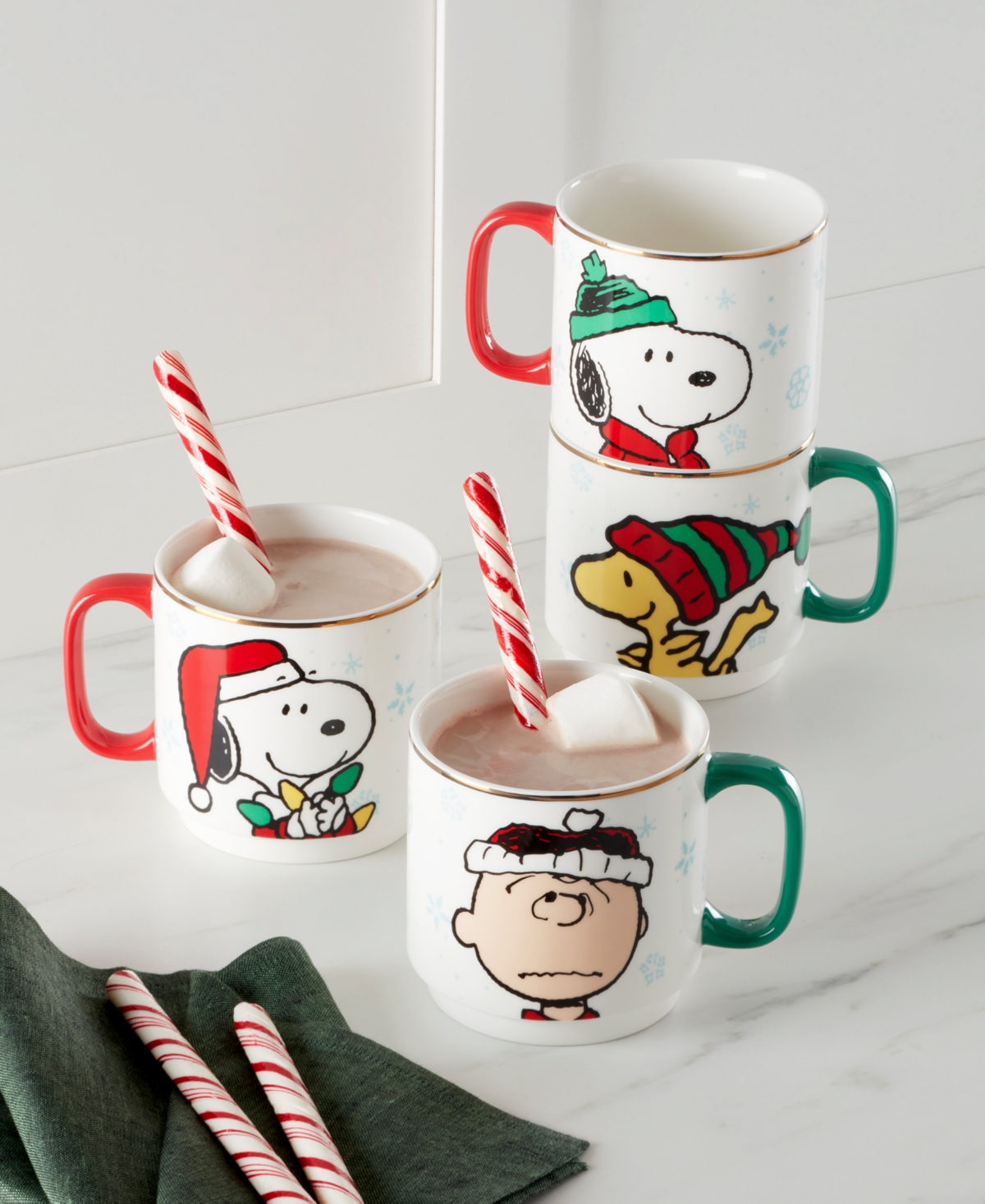 Lenox Snoopy Christmas Stackable Mugs, Set Of 4 In Multi