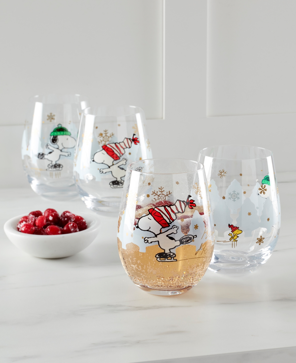 Lenox Snoopy Skating Christmas Tumblers, Set Of 4 In Transparent