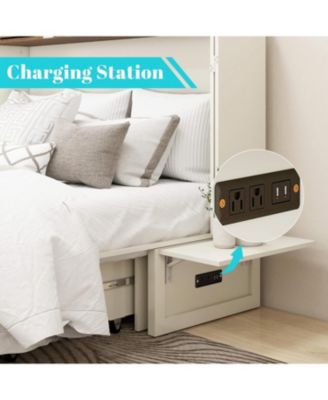 Murphy Bed Cabinet, Queen Murphy Bed with USB and Charging Ports, with Drawer Includes Storage Cabinet, Queen Suit for Guest Room, White Cabinet Bed