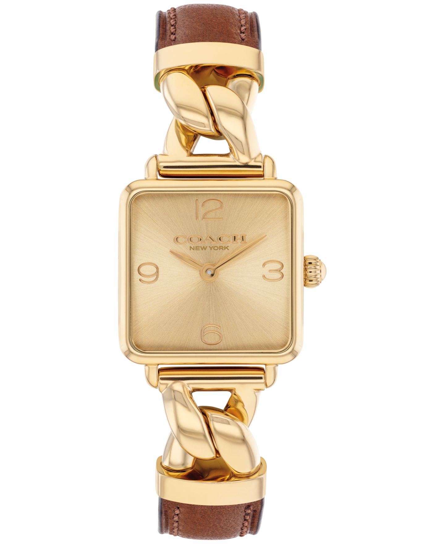 Женские часы COACH Cass Gold Tone Stainless Steel and Saddle Leather Calfskin Strap Watch, 22mm — фото 1