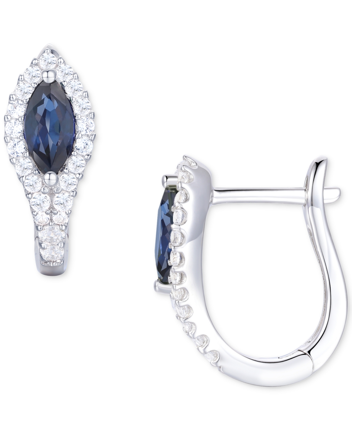 Gemstone (5/8 ct. t.w.) & Diamond (1/4 ct. t.w.) Hoop Earrings in 14k Gold - Sapphire