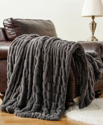 Luxurious Reversible Rabbit Faux Fur Throw, 60" x 80"