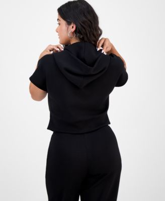 Petite Cozy Short-Sleeve Zip-Up Hoodie Top, Macy's Exclusive