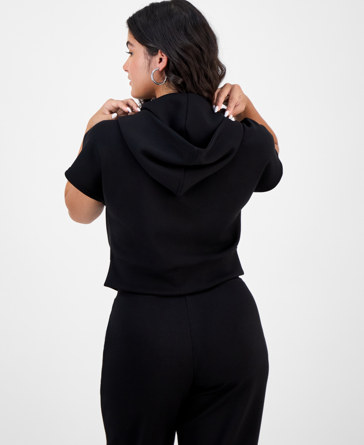 And Now This Women's Short-sleeve Scuba Hoodie, Macy's Exclusive In Black