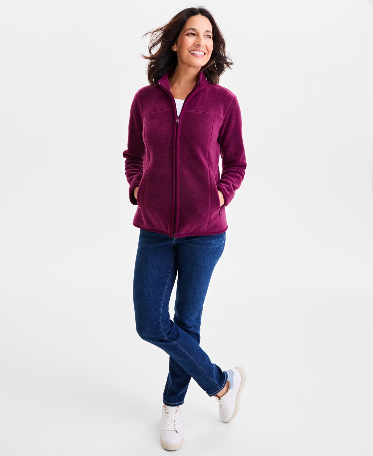 Style & Co Women's Polar Fleece Mock-neck Jacket, Created For Macy's In Burgundy