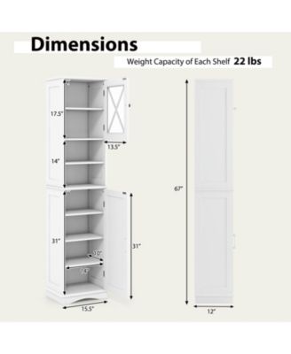 67 Inch Tall Bathroom Cabinet Freestanding Storage Cabinet with 5 Adjustable Shelves