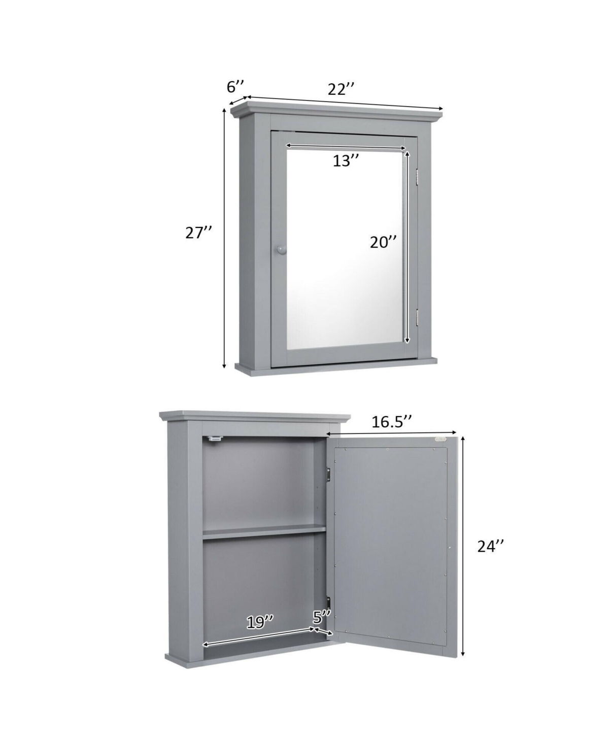 Wall Mount Bathroom Cabinet with One Mirror Single Door Adjustable Shelves Retro Handle
