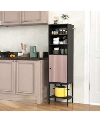 57 Inch Bathroom Tall Cabinet with 1 Door and 4 Shelves Narrow Storage Unit with Adjustable Shelves