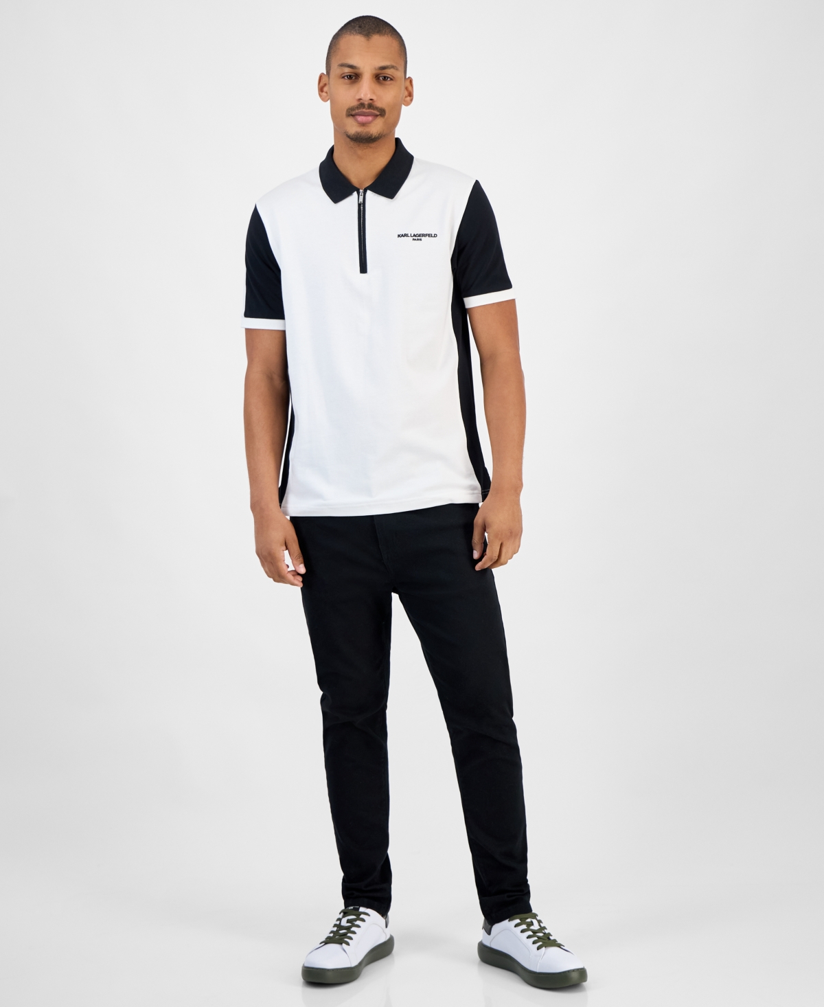 Karl Lagerfeld Men's Colorblock Logo Polo In White