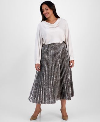 Anne Klein - Plus Size Pull-On Pleated Sequin Midi Skirt