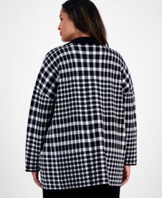 Plus Size Multi-Plaid Long-Sleeve Blazer 