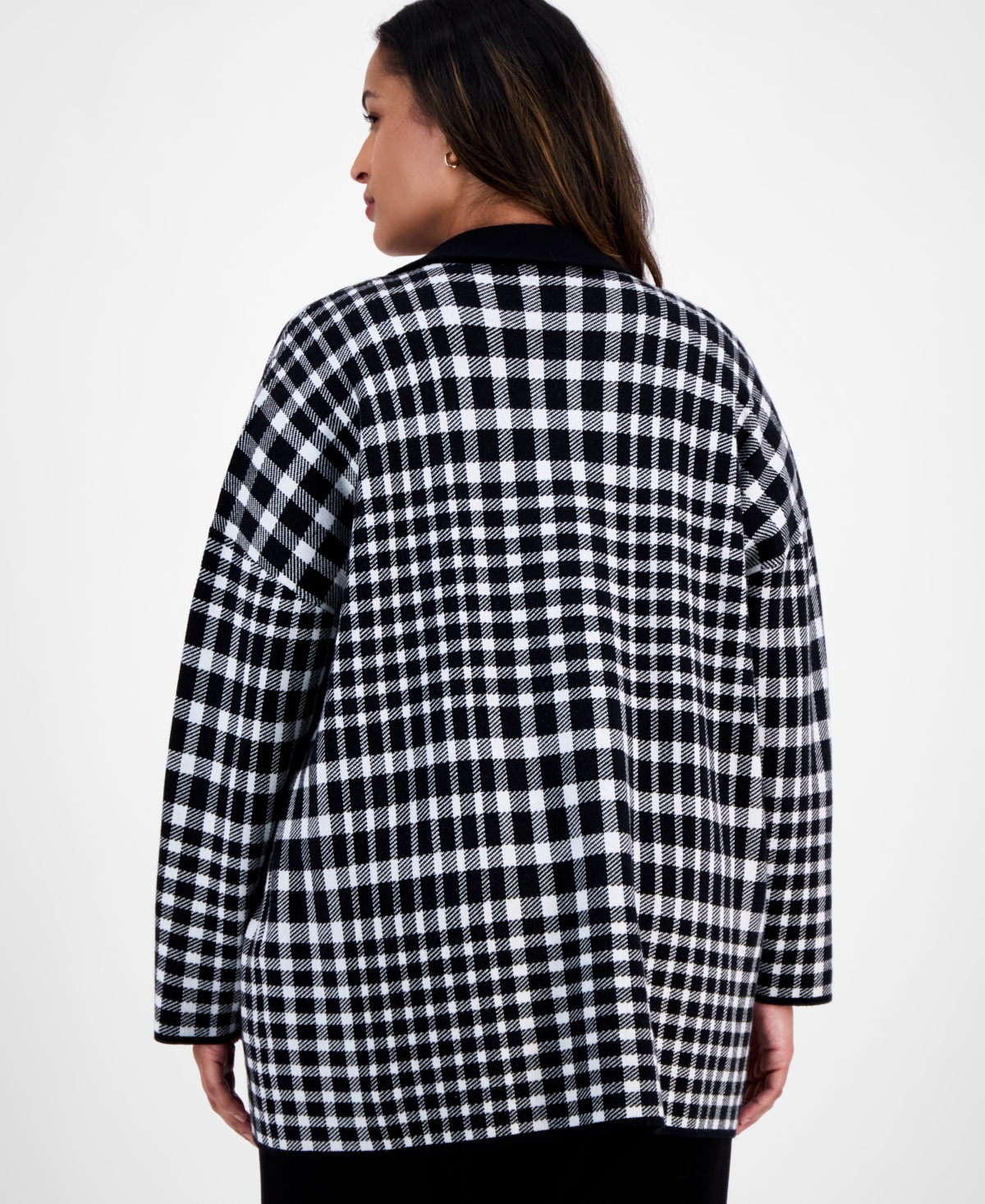 Ak Anne Klein Plus Multi-Plaid Long-Sleeve Blazer