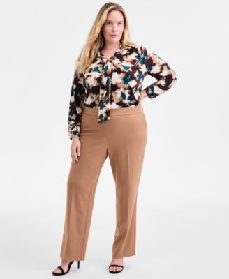 AK Anne Klein - Plus Size Pull-On Mid-Rise Straight-Leg Pants