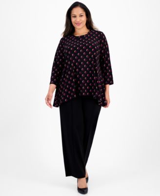 Plus Size Printed Asymmetric-Hem Tunic