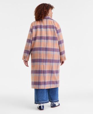 Trendy Plus Size Plaid Double-Breasted Coat, Macy's Exclusive  
